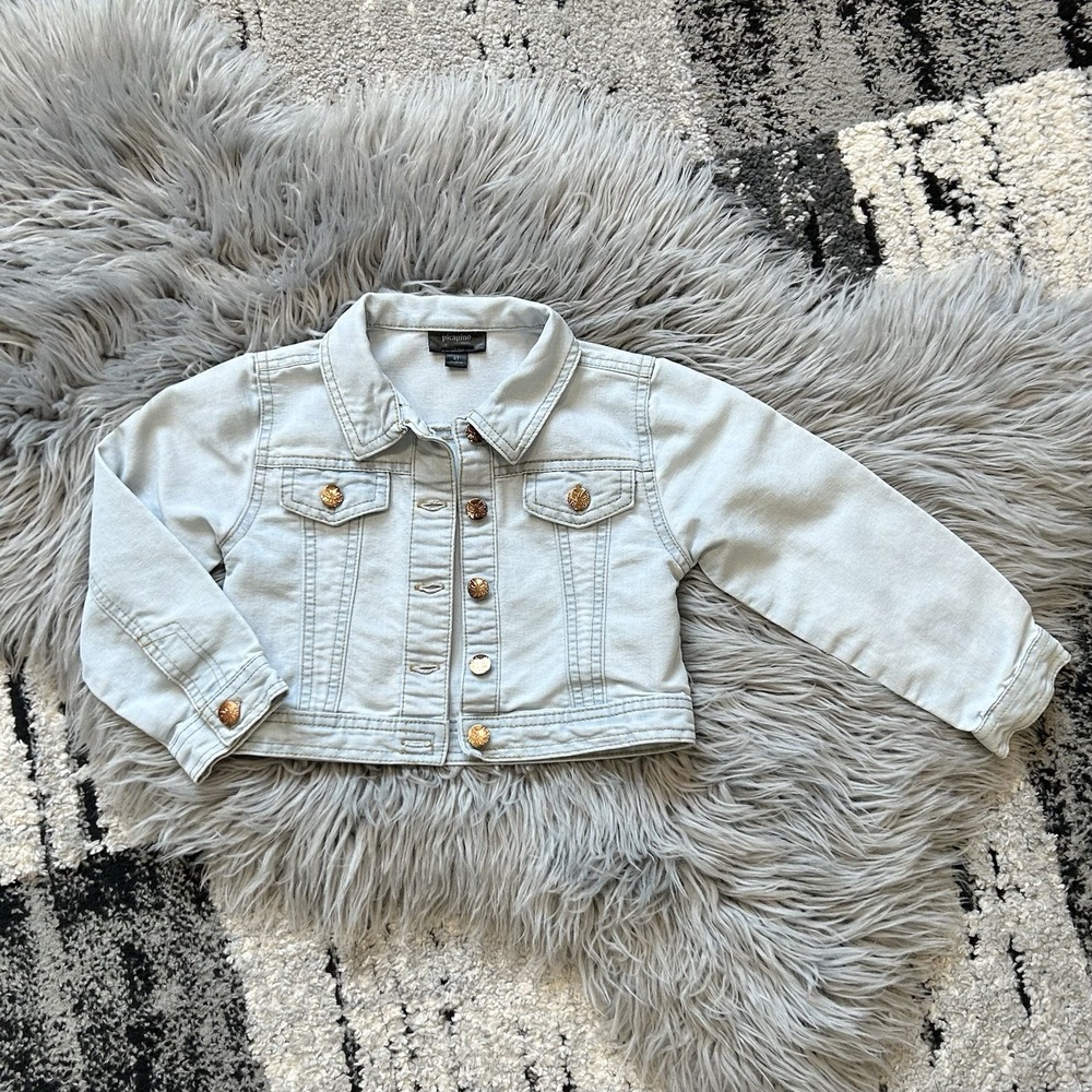 Picapino Girls Light Wash Denim Button Up Jean Jacket Size 4T